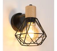 Comely Lampada da Parete Vintage, E27 Applique da Parete in Metallo e Legno, Reg