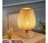 Comely Lampada da Tavolo in Bambù, Lanterna Semplice Lampada da Comodino E27, Lampada da Scrivania Decorativa, Lampada da Notte LED per Camera da Letto, Soggiorno e Studio