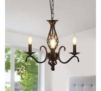 Comely Lampadario Classico Nero Vintage, 3 Luci E14 Lampadario a Candelabro in Ferro, Altezza Regolabile Plafoniera Soffitto Retro per Sala da Pranzo, Camera da Letto, Soggiorno Cucina Corridoio