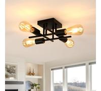 Comely Lampadario Industriale Vintage, 4 Luci Plafoniera Sputnik E27 in Metallo, Nero Lampada da Soffitto Moderno per Camera da Letto, Soggiorno, Cucina, Corridoio