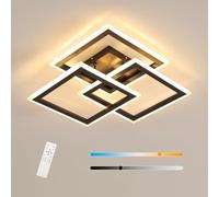 Comely Lampadario LED Soffitto Dimmerabile 47cm, Tre plafoniere quadrate in acrilico nere 40W con Telecomando 3000K-6500K, Lampade da Soffitto per Soggiorno Camera da Letto Cucina