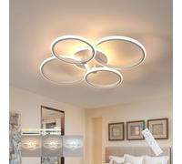 Comely Plafoniera LED Dimmerabile con Telecomando/APP, 39W Lampadario LED Soffitto Moderno 4-Anelli Design, Bianco Lampada da Soffitto per Soggiorno Camera da Letto Cucina, 69x58x9 cm