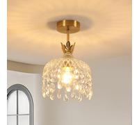 Comely Plafoniera Moderna in Cristallo, Plafoniera a 1 Luce con Paralume in Cristallo, E27 Elegante Lampadario Dorate per Camera da Letto, Cucina, Corridoio