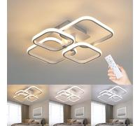 Comely Plafoniera Soffitto Dimmerabile, 4 Quadrata 48W Lampadario Moderno con Telecomando 3000K-6500K, 5400LM Lampada LED Soffitto per Soggiorno Camera da Letto Cucina, Bianc