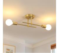 Comely Plafoniera Soffitto Vintage, 2 Luci E27 Lampadario Soffitto Industriale Oro, Retro Plafoniera in Metallo per Camera da letto, Corridoio, Cucina