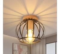 Comely Plafoniera Soffitto Vintage E27, Lampada da Soffitto Industriale in Metallo e Legno, Lampadario da Soffitto per Camera da letto, Cucina, Corridoio, Sala da Pranzo, Nero