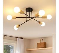 Comely Plafoniera Vintage E27, 6 Luci Lampadario Sputnik Industriale, Lampada da Soffitto in Ferro e Legno per Camera da Letto, Soggiorno, Cucina, Sala da Pranzo, Corridoio, Nero