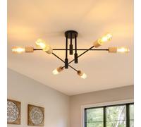 Comely Plafoniera Vintage E27, Lampadario Soffitto Industriale Forme DIY, Nero Plafoniera Soffitto Retro 6 Teste in Legno per Camera da letto, Corridoio, Cucina, Caffè