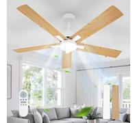 Comely Ventilatore da Soffitto con Luce, DC 132 cm, 3 Temperature Colore, Lampadario con Ventilatore con 6 Velocità, Funzione Estate/Inverno per Camera da Letto, Legno Chiaro