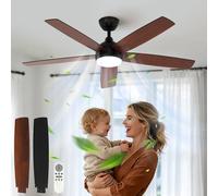 Comely Ventilatore da Soffitto con Luce, DC 132cm Ventilatore da Soffitto Camera, 3 Temperature Colore, 6 Velocità, Lampadario con Ventilatore, Estate/Inverno, per Soggiorno Camera Ingresso, Noce&Nero