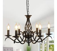 Comely Vintage Lampadario Tradizionale Country, 6 Luci Classico Lampadario Nero in Ferro Battuto, Lampada a Sospensione Candelabro Regolabile in Altezza per Sala da Pranzo Camera da Letto Salotto