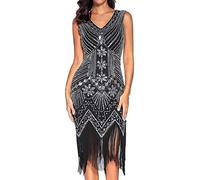 Comeon Flapper Dress, Vestito Gatsby Donne 1920s Vestito Abito Anni 20 Donna Flapper Dress 1920s Vestito da Sera Paillette Impreziosito Frange Gatsby Dress Senza Maniche (Negro, S)