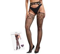 comeondear Calze a Rete Donna Taglie Forti Collant Sexy con Bretelle Pizzo Reggicalze Vita Alta Giarrettiera Calze Autoreggenti da Donna Sexy Lingerie Biancheria Intima Underwear Nero,3XL-5XL