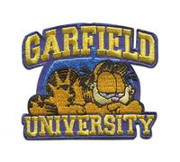Comercial Mercera Garfield University Gatto comico ricamato - Toppe Termoadesive Patch Toppa Ricamate, Misura: 6,6 x 5,5 cm