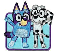 Comercial Mercera, Toppa Termoadesiva per Tessuti, Bluey, Carattere Bluey e Chloe, Toppa Termoadesiva Ideale per Cappellini, Giacche, Magliette o Zaini Scolastici, 100% Poliestere, 7x8 Centimetri