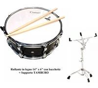 COMET RULLANTE NERO IN LEGNO 14" con SUPPORTO REGGI RULLANTE TAMBURO + BACCHETTE