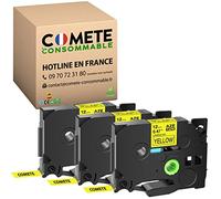 COMETE - 3 nastri compatibili con TZe-631 Tz 631 Tze631 per etichettatrice Brother P-Touch PT-D200 PT-1010 1000 PT-H100LB PT-E100VP PT-9200 PT-9400 PT-9500PC PT-9600 - 12 mm x 8 m - Nero su Giallo