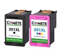 COMETE - 301XL Prodotto in Francia - 2 Cartucce Compatibili per HP 301 XL Nero e Colore - senza vista del livello di Inchiostro per HP Deskjet 1000 1010 Envy 4500 4502 Officejet 2620...