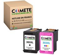 COMETE - 303XL - 2 Cartucce d'Inchiostro Compatibili con HP 303 XL - per Cartuccia HP 303 Envy Photo 6220 6222 6230 6234 6258 7120 7130 7132 Tango X - 1 Nero + 1 Colore