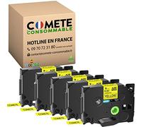 COMETE - 5 nastri compatibili con TZe-621 TZ 621 Tze621 per etichettatrice Brother P-Touch PT-D200 PT-1010 1000 PT-H100LB PT-E100VP PT-9200 PT-9400 PT-9500PC PT-9600-9 mm x 8m Nero su Giallo