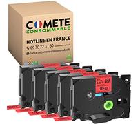 COMETE - 5 nastri TZe-431 Tz 431 Tze431 compatibile per Brother P-Touch PT-D200 PT-1010 1000 PT-H100LB PT-E100VP PT-9200 PT-9400 PT-9500PC PT-9600 - 12mm x 8m Nero su rosso.