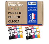COMETE - 520 521 XL - 10 Cartucce d'Inchiostro Comatibili con CANON PGI-520 CLI-521 XL / 520XL 521XL - Compatibile con Canon PIXMA iP3600 iP4600 iP4700 MP540 MP550... Nero Ciano Magenta Giallo