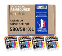 COMETE - 580 581 XL - 20 Cartucce d'Inchiostro Compatibili con Canon PGI-580 CLI-581 XL / 580XL 581XL - per stampante CANON PIXMA