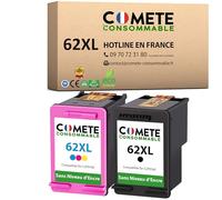 COMETE - 62 XL - 2 Cartucce d'Inchiostro Compatibile con HP 62 XL 62XL senza visualizzazione del livello di Inchiostro per HP Officejet o HP Envy