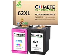 COMETE - 62XL - Pack 2 Cartucce d'Inchiostro Compatibili con HP 62 XL - per HP officejet 5740