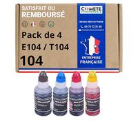 COMETE, Marca francese - 104-4 Bottiglie d'Inchiostro Compatibili con inchiostro Epson 104 Ecotank - Ricarica per EPSON Ecotank 104 ET-1810 ET-2710 ET-2810 ET-2720 ET-4700 ET-4800, nero e colore