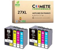 COMETE, Marca francese - 27XL - 16 Cartucce d'Inchiostro Compatibili per Epson 27 XL Sveglia (T2711 T2712 T2713 T2714 T2715) - per Epson Workforce WF3600 WF7600 (4 nero e 12 colori)