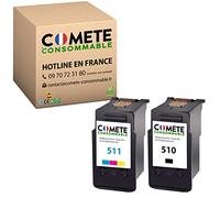 COMETE, Marca francese - PG510 CL511 XL - 2 cartucce d'inchiostro compatibili con Canon PG-510 CL-511/510 511 / 510XL 511XL - per Canon Pixma MP495 MP280 MP480 MP490 iP2700 (1 nero, 1 colore)