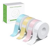 COMETE, Marchio francese - Nastri adesivi: 1 bianco, 1 blu, 1 rosa e 1 giallo ricarica per etichettatrice portatile con nastro adesivo bianco, stampante di etichette Bluetooth senza fili, colore: nero