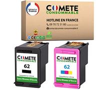 COMETE, Prodotto in Francia - 62-2 Cartucce d'Inchiostro Compatibili con HP 62 senza display del livello di inchiostro - per Cartuccia HP 62 Envy o Officejet -