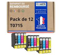 COMETE - T0715 - Pack 12 Cartucce d'Inchiostro Sostituzione per Epson T0715 Ghepardo (T0711 + T0712 + T0713 T0714) - per Epson T0715 Stylus (3 Nero 3 Ciano 3 Magenta 3 Giallo)