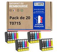COMETE - T0715 - Pack 20 Cartucce d'Inchiostro Compatibili per Epson T0715 Ghepardo (T0711 + T0712 + T0713 T0714) - per Epson T0715 Stylus (8 Nero 4 Ciano 4 Magenta 4 Giallo)