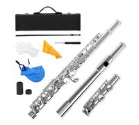 COMETX Flauto da concerto occidentale placcato in cupronichel placcato argento, 16 fori, chiave di C, strumento a fiato con panno di pulizia, guanti e mini cacciavite, custodia imbottita