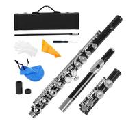 COMETX Flauto da concerto occidentale placcato in cupronichel placcato argento, 16 fori, chiave di C, strumento a fiato con panno di pulizia, guanti e mini cacciavite, custodia imbottita
