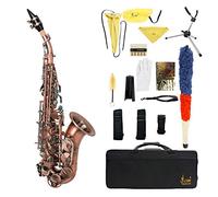 COMETX Sax Soprano Rosso Antico Sassofono Soprano Chiave in Sib Strumento a fiato Materiale Ottone con Custodia per Sax Stand Guanti Ancia Panno di Pulizia Spazzola Sax Strap Bocchino Spazzola
