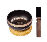 COMETX Set di campane tibetane tibetane per buddismo, con campana sonora in metallo fatta a mano da 11,5 cm, morbido cuscino e legno per meditazione, suono, chakra, guarigione, yoga, relax