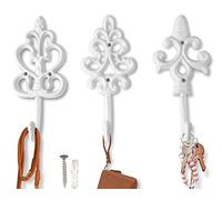 Comfify Ganci decorativi da parete in ghisa, stile rustico, stile shabby francese, grandi ganci decorativi, set da 3, viti e tasselli per il montaggio inclusi, rivestimento a polvere, colore bianco