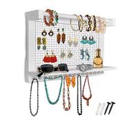 Comfify Organizer per gioielli rustico, da parete, con asta rimovibile per braccialetti e 16 ganci, perfetto per collane e bracciali, espositore per gioielli vintage, colore: bianco