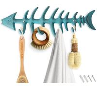 Comfify Portasciugamani a Parete con Osso di Pesce Decorativo Elegante Gancio in ghisa con 4 Ganci Pesce - Include Viti e ancoraggi - Blu