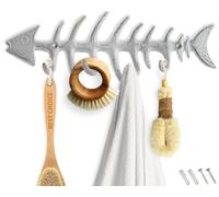 Comfify Portasciugamani a parete con osso di pesce decorativo Elegante gancio in ghisa con 4 ganci pesce - Include viti e ancoraggi- Bianco