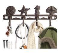 Comfify Vintage Seashell Coat Hook Hanger Rustic Cast Iron Wall Hanger w/ 4 Decorative Hooks - Includes Screws and Anchors - Beach House Dec