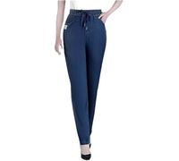 ComfiJeans - Jeans da mamma ultra elasticizzati, a vita alta, comodi, casual, flessibili, da donna, con elastico in vita, lunghezza alla caviglia, Blu scuro, L