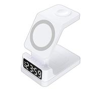 COMFOLIVING Sveglia con ricarica wireless, sveglia intelligente 4 in 1, supporto magnetico per stazione di ricarica per telefono, radio con chip intelligenti per scuola, viaggi, viaggi di lavoro