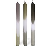 COMFORDER Dip Dye - Candele colorate (3 pezzi) fatte a mano con gradiente, durata 9 ore, paraffina, 24 x 2,2 cm (verde grigio)