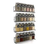 comforder Portaspezie da parete, 4 x portaspezie da appendere in metallo per 24 bicchieri, 29 x 6 x 6 cm, organizer per spezie con materiale di montaggio per incollare o forare (Argento)