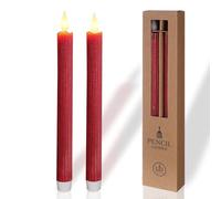 Comforder Set da 2 Candele LED con Fiamma Tremolante in Vera Cera, a Batteria con Timer (Rosso)